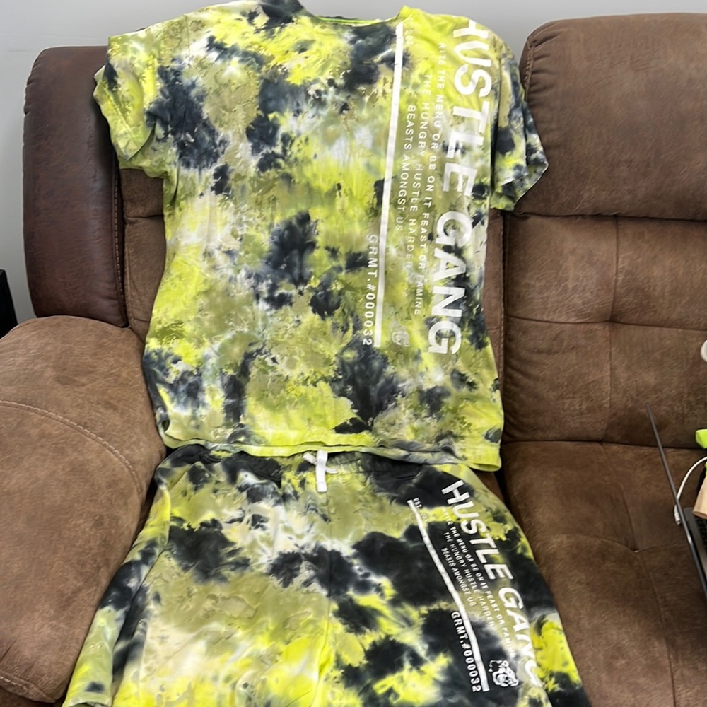 Green Tie-Dye Hustle Gang short set